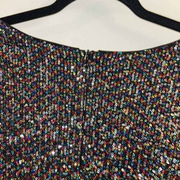 Lucy Paris Black Multicolor Sequenced Faux Wrap Holiday Mini Dress Size Large - Picture 7 of 11